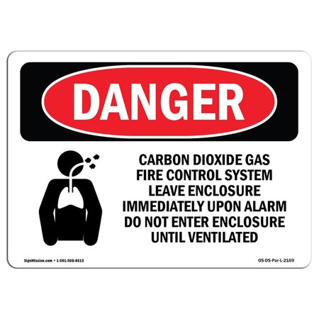 SIGNMISSION Safety Sign, OSHA Danger, 10" Height, 14" Width, Carbon Dioxide Gas Fire, Landscape OS-DS-D-1014-L-2169